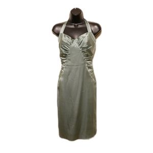 BETSEY JOHNSON Sage Green Silk Satin Halter Dress, size 4